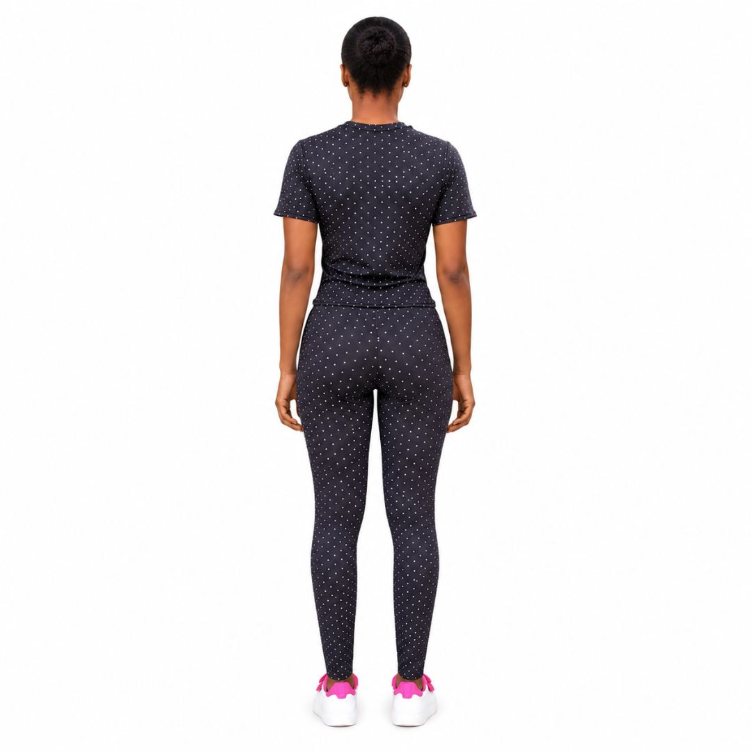 Womens Charcoal Grey Two Piece Ribbed Set with Dotted Pattern